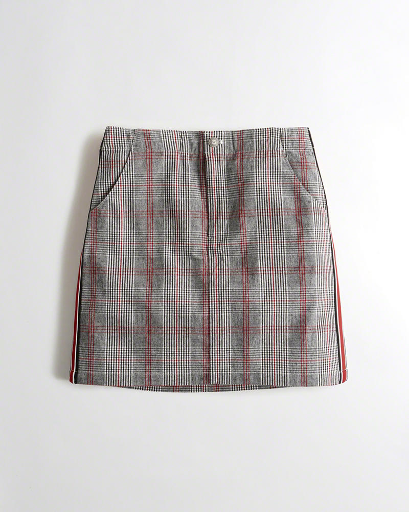 Gonna Hollister Donna Side-Stripe Plaid A-Line Mini Grigie Italia (342TRHLE)